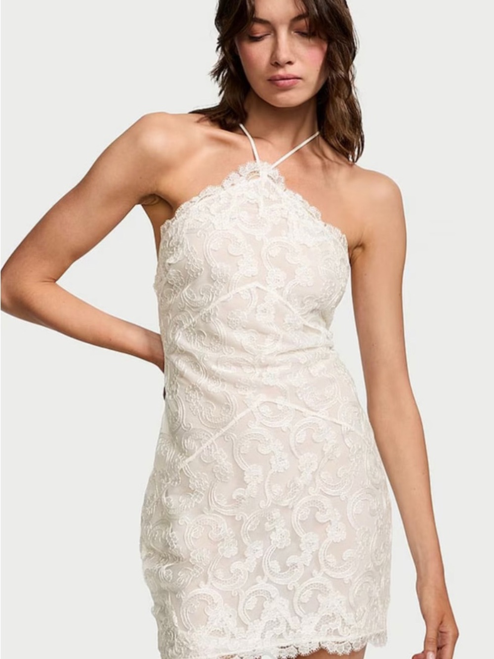 Victoria's Secret Cream Lace Halter Mini